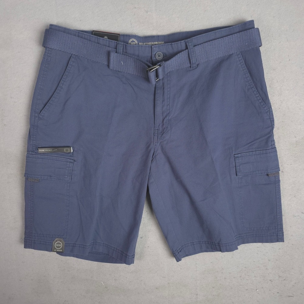 WEATHERPROOF Men Belted Cargo Shorts Blue Size 36W 10 Inch Inseam Stretch Fabric